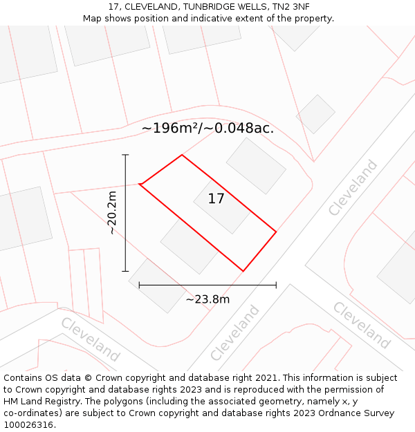17, CLEVELAND, TUNBRIDGE WELLS, TN2 3NF: Plot and title map
