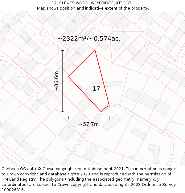 17, CLEVES WOOD, WEYBRIDGE, KT13 9TH: Plot and title map