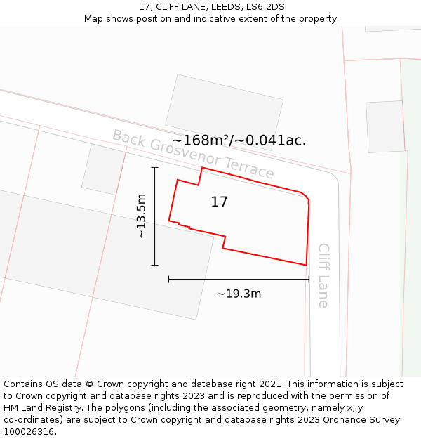 17, CLIFF LANE, LEEDS, LS6 2DS: Plot and title map