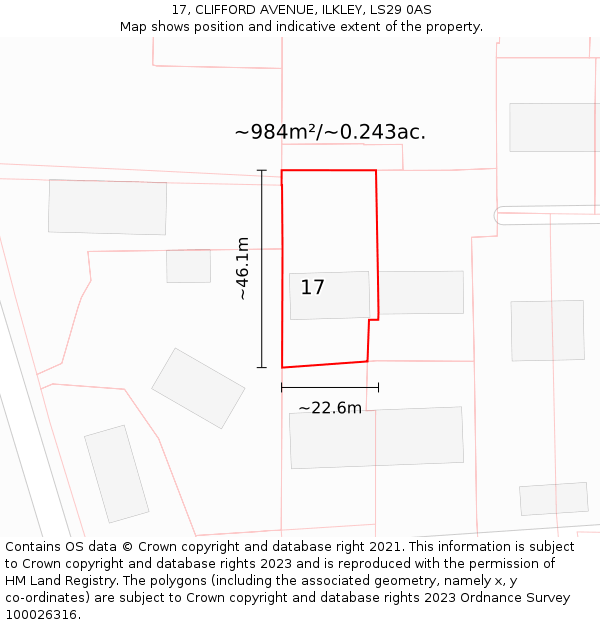 17, CLIFFORD AVENUE, ILKLEY, LS29 0AS: Plot and title map