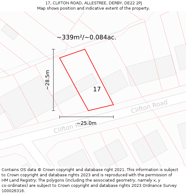 17, CLIFTON ROAD, ALLESTREE, DERBY, DE22 2PJ: Plot and title map