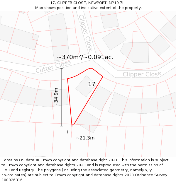 17, CLIPPER CLOSE, NEWPORT, NP19 7LL: Plot and title map