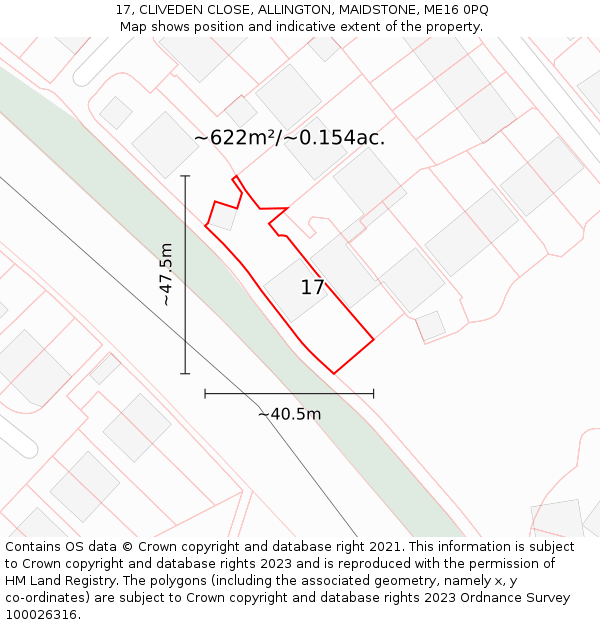 17, CLIVEDEN CLOSE, ALLINGTON, MAIDSTONE, ME16 0PQ: Plot and title map