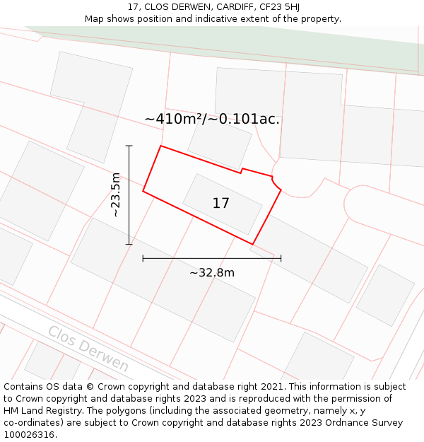 17, CLOS DERWEN, CARDIFF, CF23 5HJ: Plot and title map