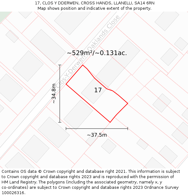 17, CLOS Y DDERWEN, CROSS HANDS, LLANELLI, SA14 6RN: Plot and title map