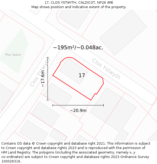17, CLOS YSTWYTH, CALDICOT, NP26 4RE: Plot and title map