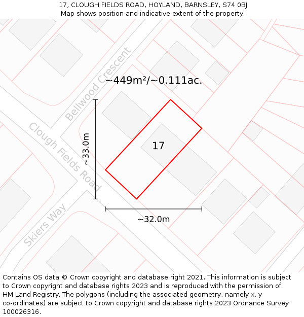 17, CLOUGH FIELDS ROAD, HOYLAND, BARNSLEY, S74 0BJ: Plot and title map