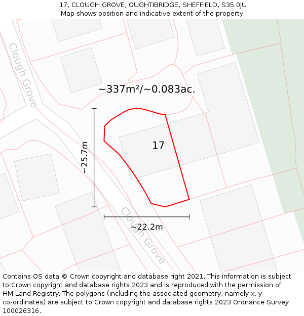 17, CLOUGH GROVE, OUGHTIBRIDGE, SHEFFIELD, S35 0JU: Plot and title map