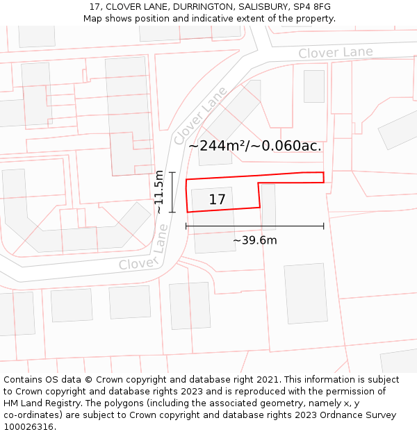 17, CLOVER LANE, DURRINGTON, SALISBURY, SP4 8FG: Plot and title map