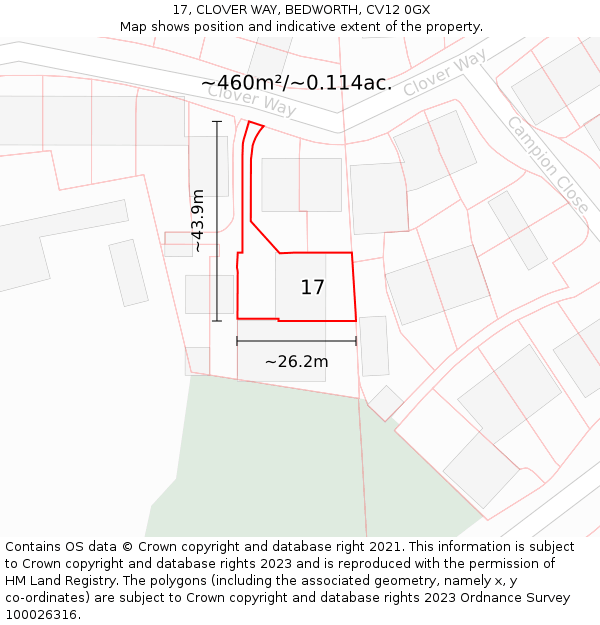17, CLOVER WAY, BEDWORTH, CV12 0GX: Plot and title map