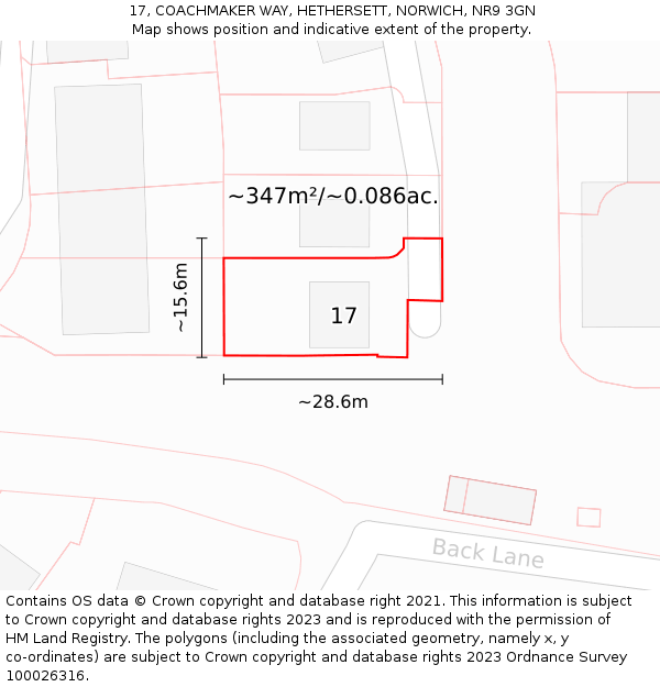 17, COACHMAKER WAY, HETHERSETT, NORWICH, NR9 3GN: Plot and title map