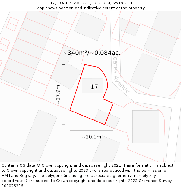 17, COATES AVENUE, LONDON, SW18 2TH: Plot and title map