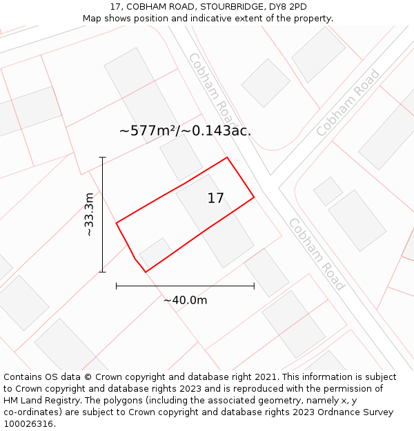 17, COBHAM ROAD, STOURBRIDGE, DY8 2PD: Plot and title map