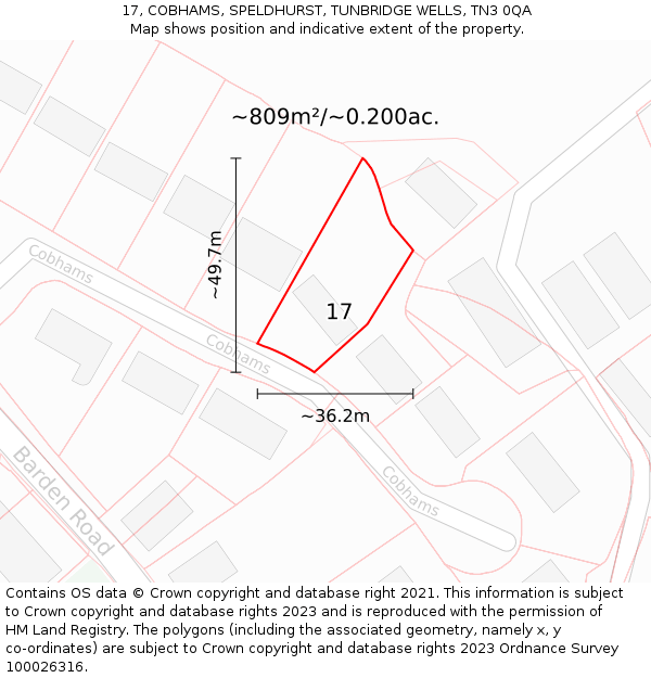 17, COBHAMS, SPELDHURST, TUNBRIDGE WELLS, TN3 0QA: Plot and title map