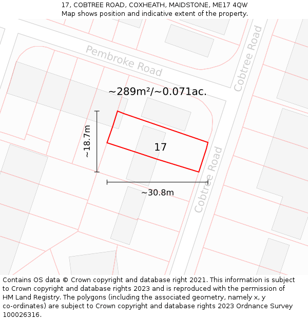 17, COBTREE ROAD, COXHEATH, MAIDSTONE, ME17 4QW: Plot and title map