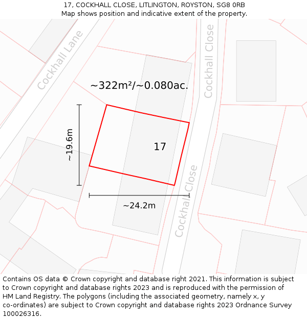 17, COCKHALL CLOSE, LITLINGTON, ROYSTON, SG8 0RB: Plot and title map
