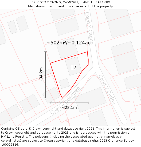 17, COED Y CADNO, CWMGWILI, LLANELLI, SA14 6PX: Plot and title map