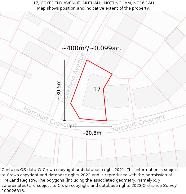 17, COKEFIELD AVENUE, NUTHALL, NOTTINGHAM, NG16 1AU: Plot and title map