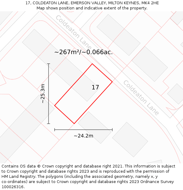 17, COLDEATON LANE, EMERSON VALLEY, MILTON KEYNES, MK4 2HE: Plot and title map