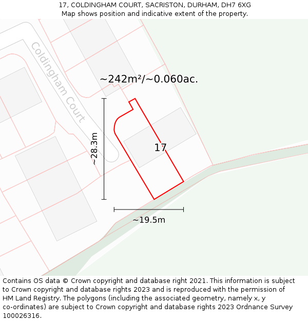 17, COLDINGHAM COURT, SACRISTON, DURHAM, DH7 6XG: Plot and title map