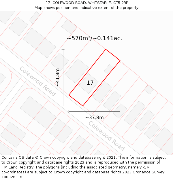 17, COLEWOOD ROAD, WHITSTABLE, CT5 2RP: Plot and title map