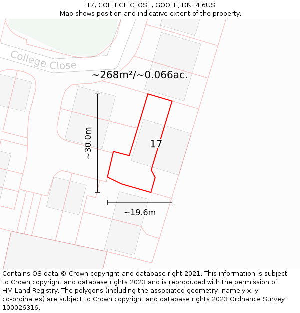 17, COLLEGE CLOSE, GOOLE, DN14 6US: Plot and title map
