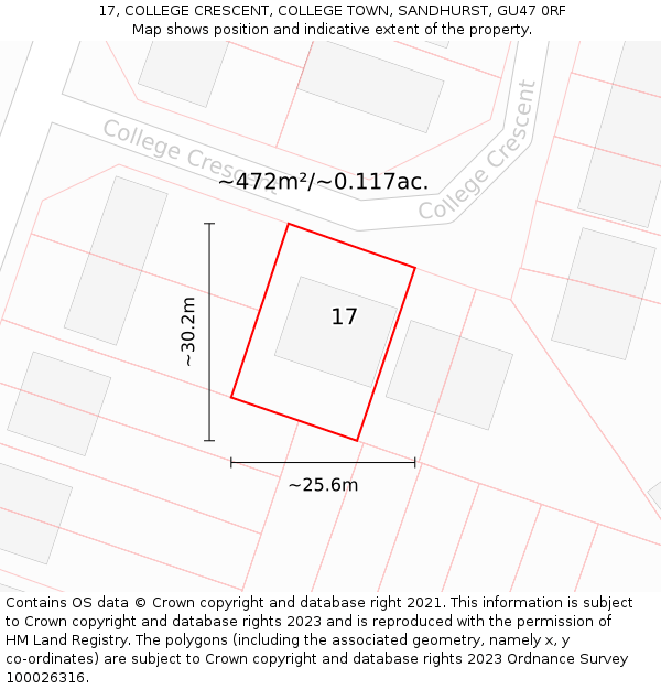 17, COLLEGE CRESCENT, COLLEGE TOWN, SANDHURST, GU47 0RF: Plot and title map
