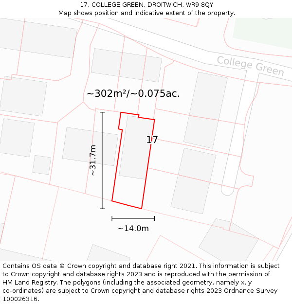 17, COLLEGE GREEN, DROITWICH, WR9 8QY: Plot and title map