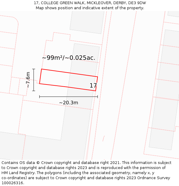 17, COLLEGE GREEN WALK, MICKLEOVER, DERBY, DE3 9DW: Plot and title map