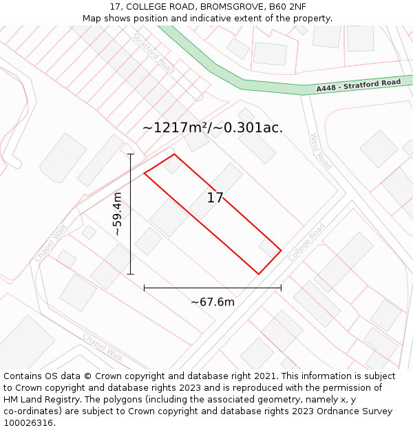17, COLLEGE ROAD, BROMSGROVE, B60 2NF: Plot and title map