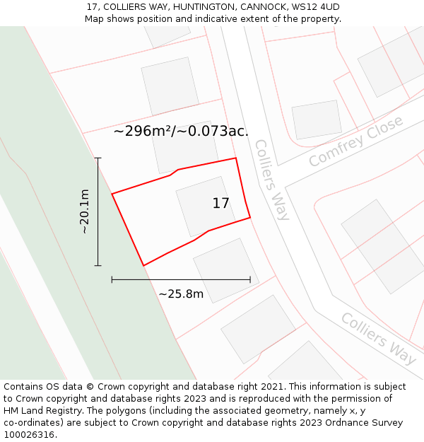 17, COLLIERS WAY, HUNTINGTON, CANNOCK, WS12 4UD: Plot and title map