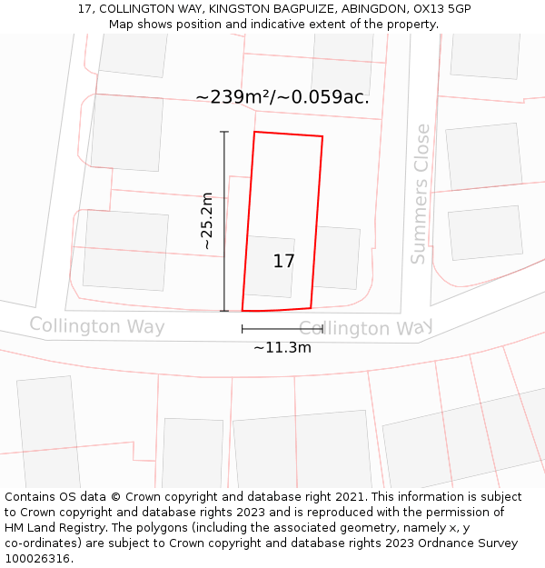 17, COLLINGTON WAY, KINGSTON BAGPUIZE, ABINGDON, OX13 5GP: Plot and title map