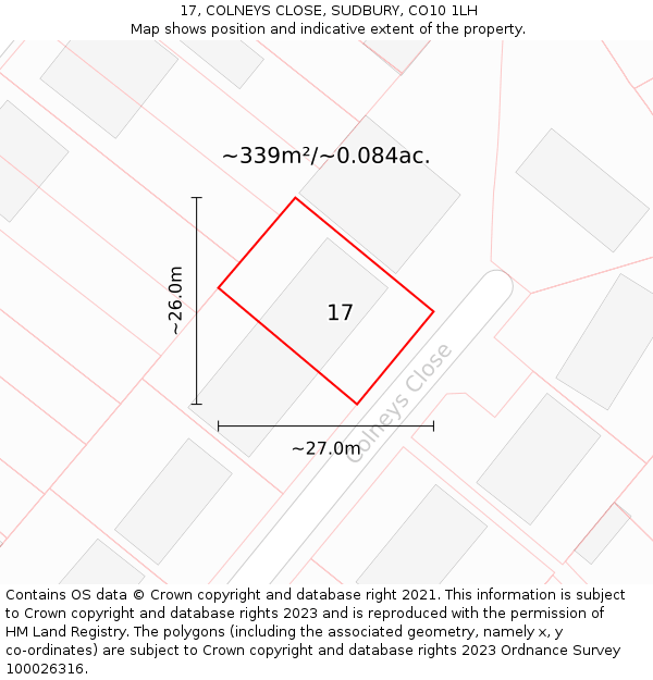 17, COLNEYS CLOSE, SUDBURY, CO10 1LH: Plot and title map