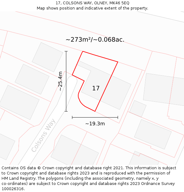 17, COLSONS WAY, OLNEY, MK46 5EQ: Plot and title map