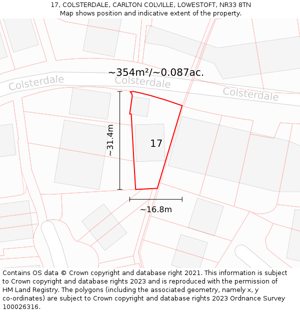 17, COLSTERDALE, CARLTON COLVILLE, LOWESTOFT, NR33 8TN: Plot and title map