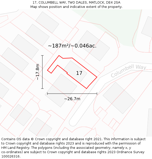 17, COLUMBELL WAY, TWO DALES, MATLOCK, DE4 2SA: Plot and title map