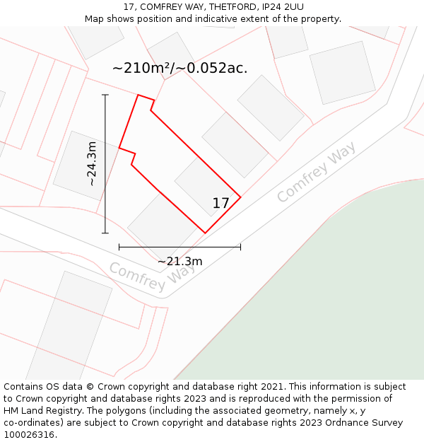 17, COMFREY WAY, THETFORD, IP24 2UU: Plot and title map