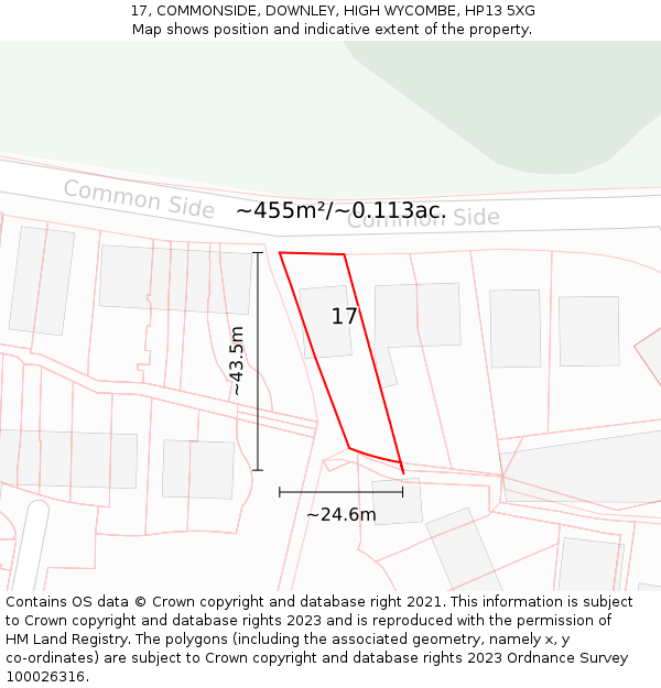 17, COMMONSIDE, DOWNLEY, HIGH WYCOMBE, HP13 5XG: Plot and title map