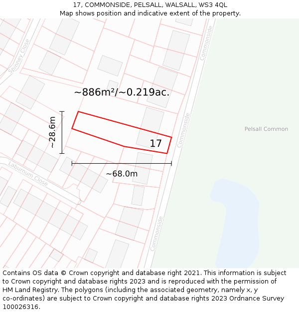 17, COMMONSIDE, PELSALL, WALSALL, WS3 4QL: Plot and title map