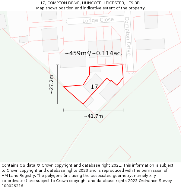 17, COMPTON DRIVE, HUNCOTE, LEICESTER, LE9 3BL: Plot and title map