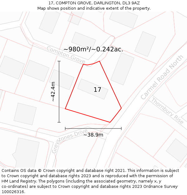 17, COMPTON GROVE, DARLINGTON, DL3 9AZ: Plot and title map