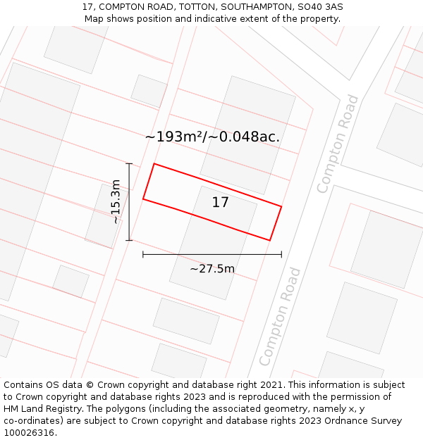 17, COMPTON ROAD, TOTTON, SOUTHAMPTON, SO40 3AS: Plot and title map
