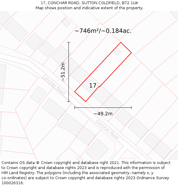 17, CONCHAR ROAD, SUTTON COLDFIELD, B72 1LW: Plot and title map