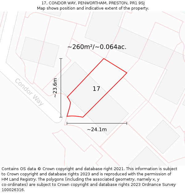 17, CONDOR WAY, PENWORTHAM, PRESTON, PR1 9SJ: Plot and title map
