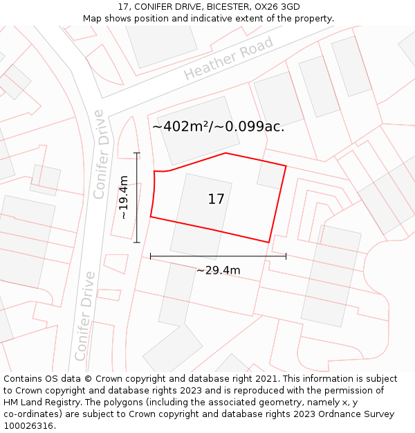 17, CONIFER DRIVE, BICESTER, OX26 3GD: Plot and title map