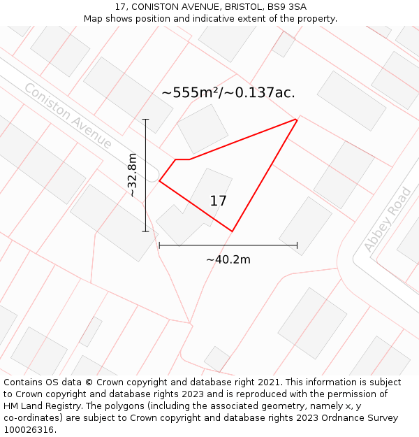 17, CONISTON AVENUE, BRISTOL, BS9 3SA: Plot and title map