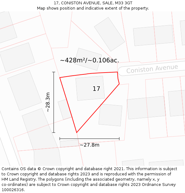 17, CONISTON AVENUE, SALE, M33 3GT: Plot and title map