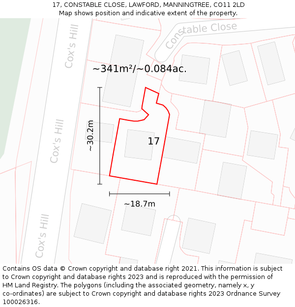 17, CONSTABLE CLOSE, LAWFORD, MANNINGTREE, CO11 2LD: Plot and title map