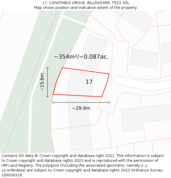17, CONSTABLE GROVE, BILLINGHAM, TS23 3GL: Plot and title map