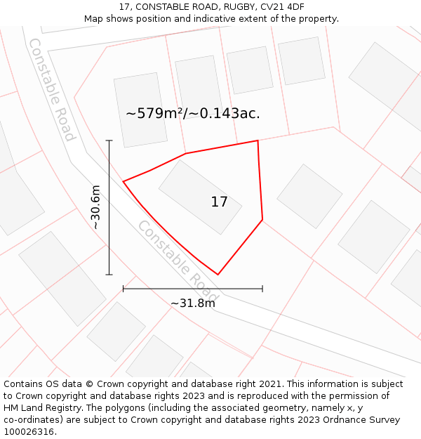 17, CONSTABLE ROAD, RUGBY, CV21 4DF: Plot and title map